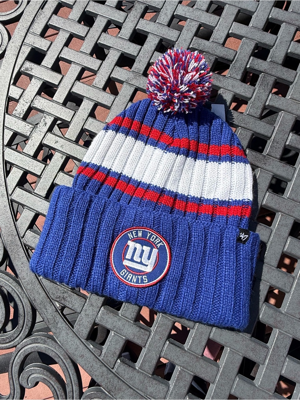 47 Brand Kids New York Giants Blue Red White Pom Beanie- NWT